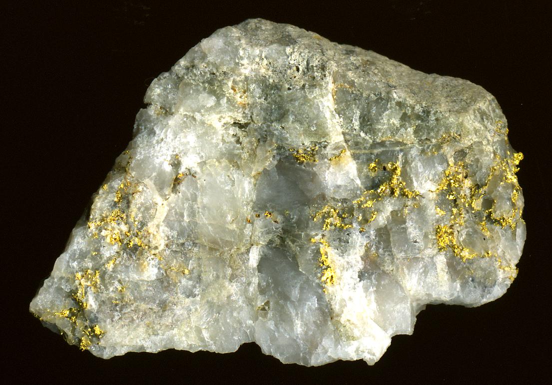 Photograph of a sample of quartz with gold from California.