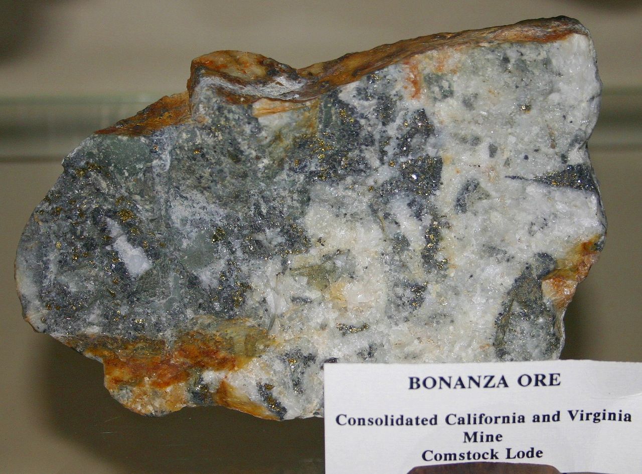 Photograph of a sample of silver ore from the Comstock Lode of Nevada.