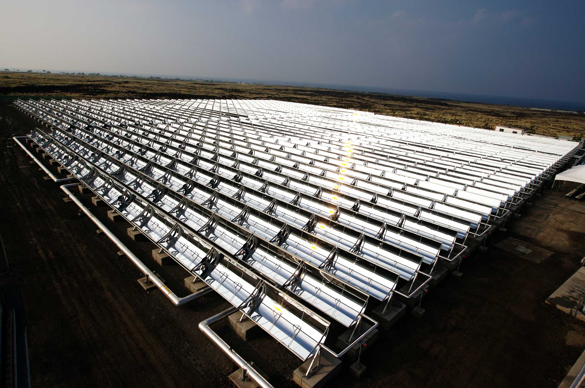 Photograph of solar collectors at Holaniku solar plant, Keahole Point, Hawai'i Island.