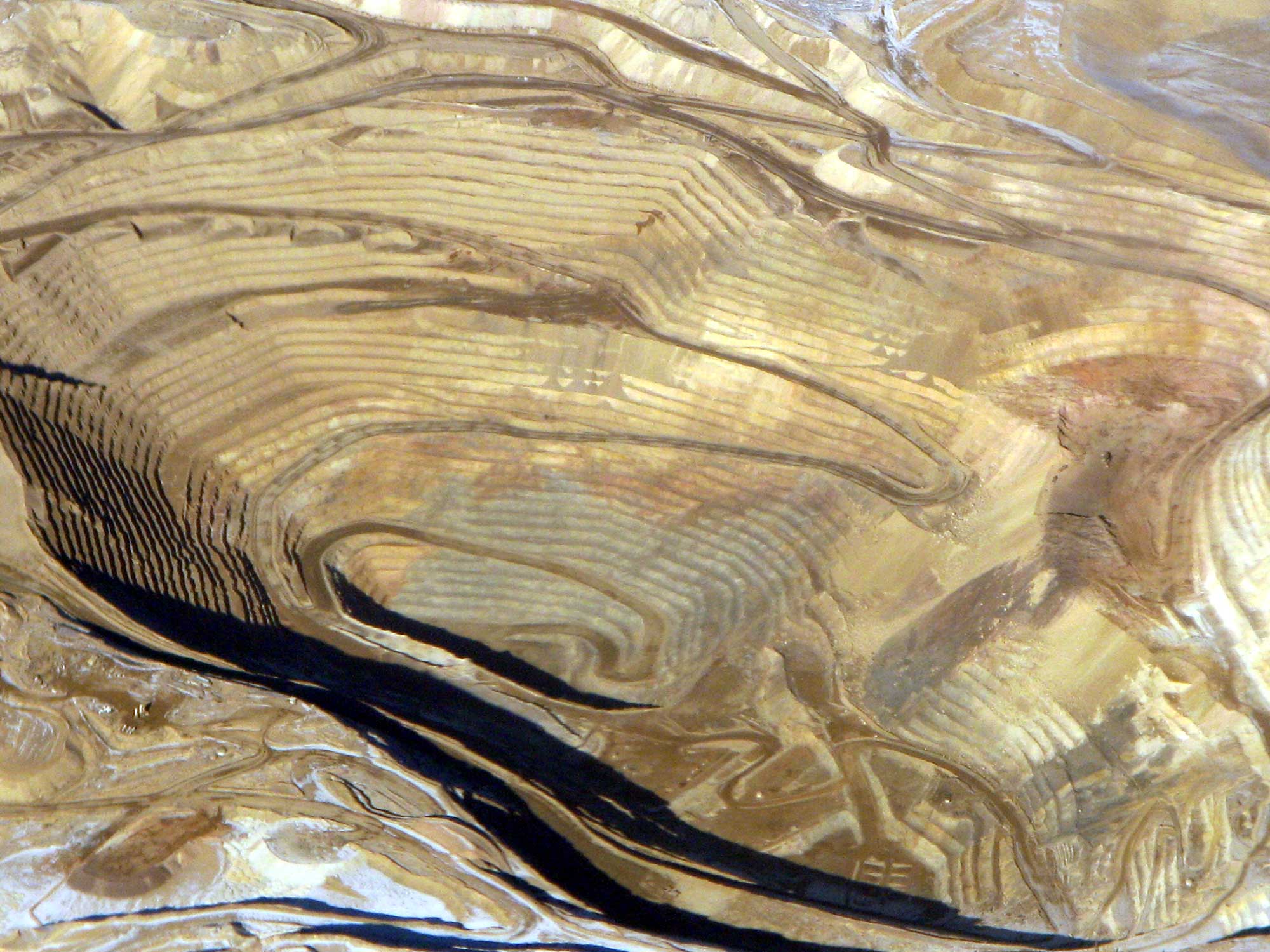 Aerial photograph of the Round Mountain open pit gold mine in Nevada.