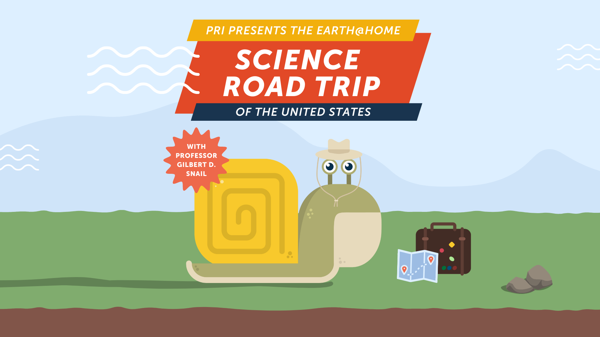 Image showing a cartoon snail and a banner that announces the Earth@Home Science Roadtrip