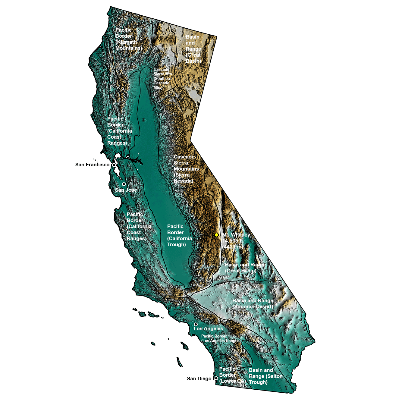 Topographic map of California.
