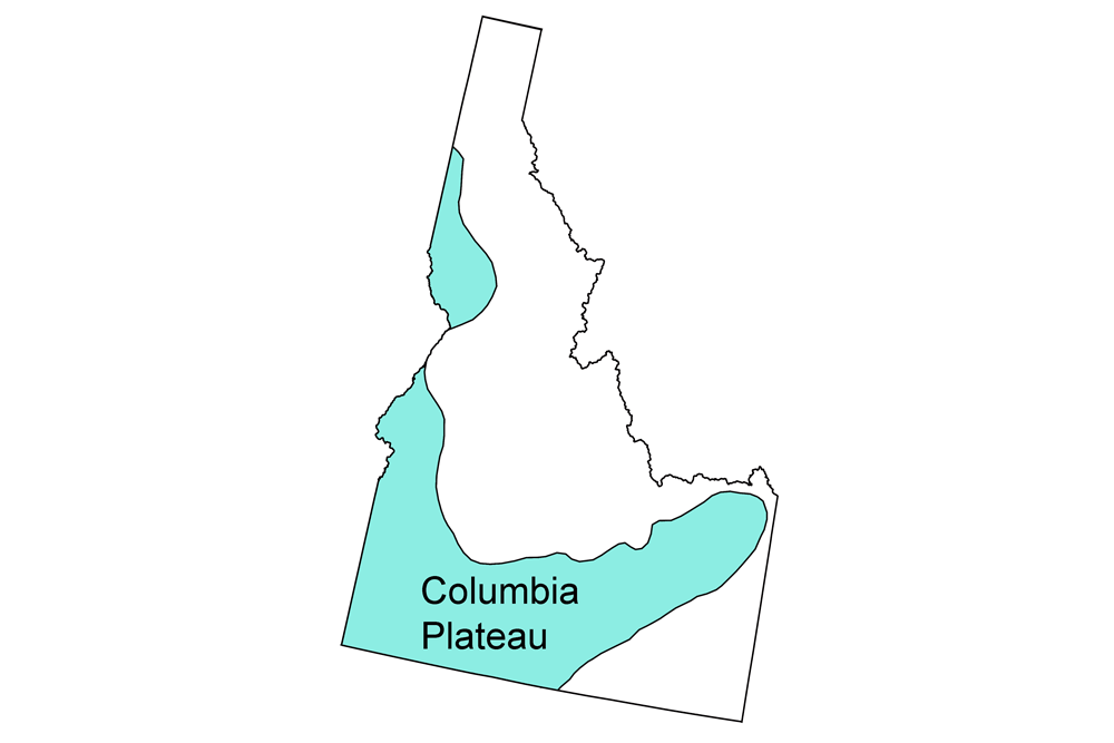 Simple map showing the Columbia Plateau region of the northwest-central United States, which occurs entirely within Idaho.