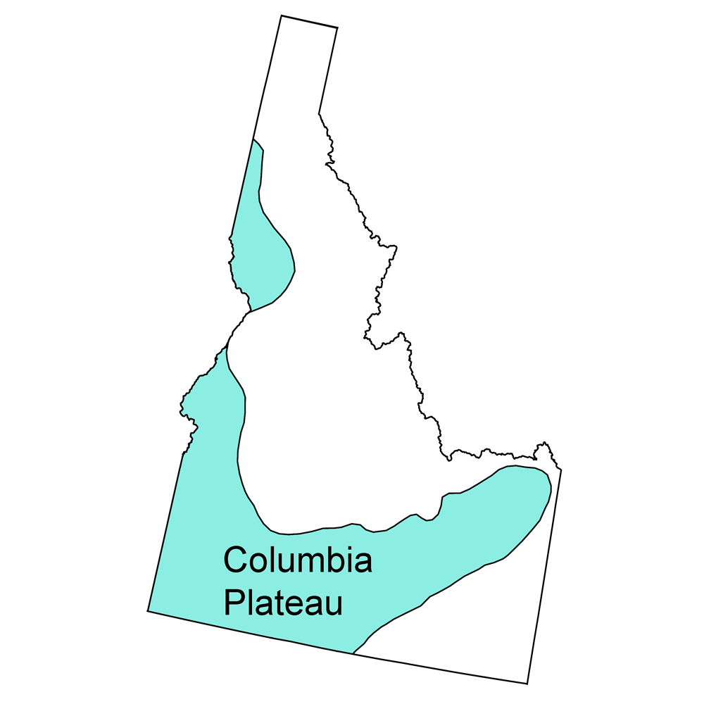 Simple map showing the Columbia Plateau region of the northwest-central United States, which occurs entirely within Idaho.