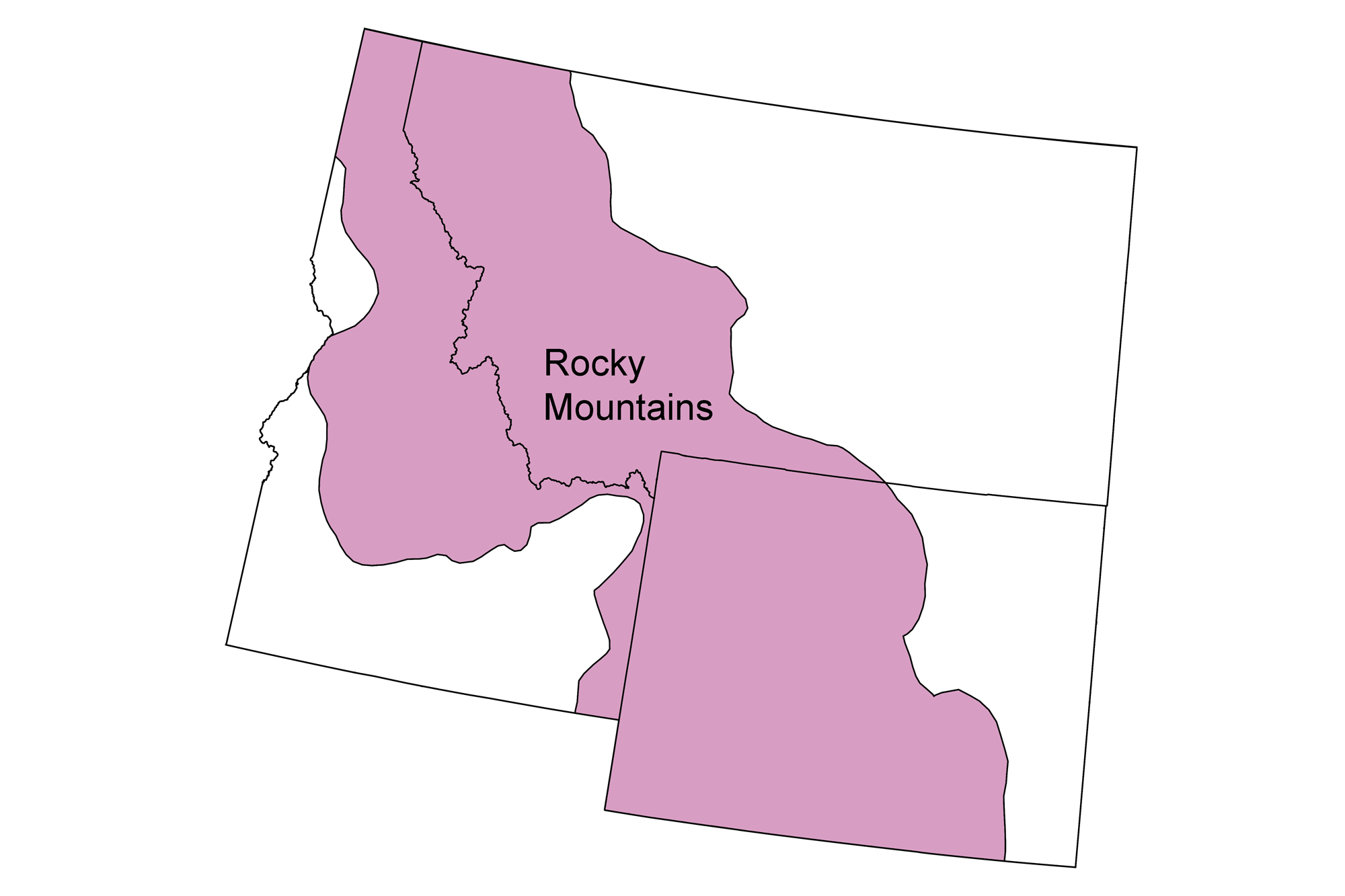 Simple map showing the Rocky Mountain region of the northwest-central United States.