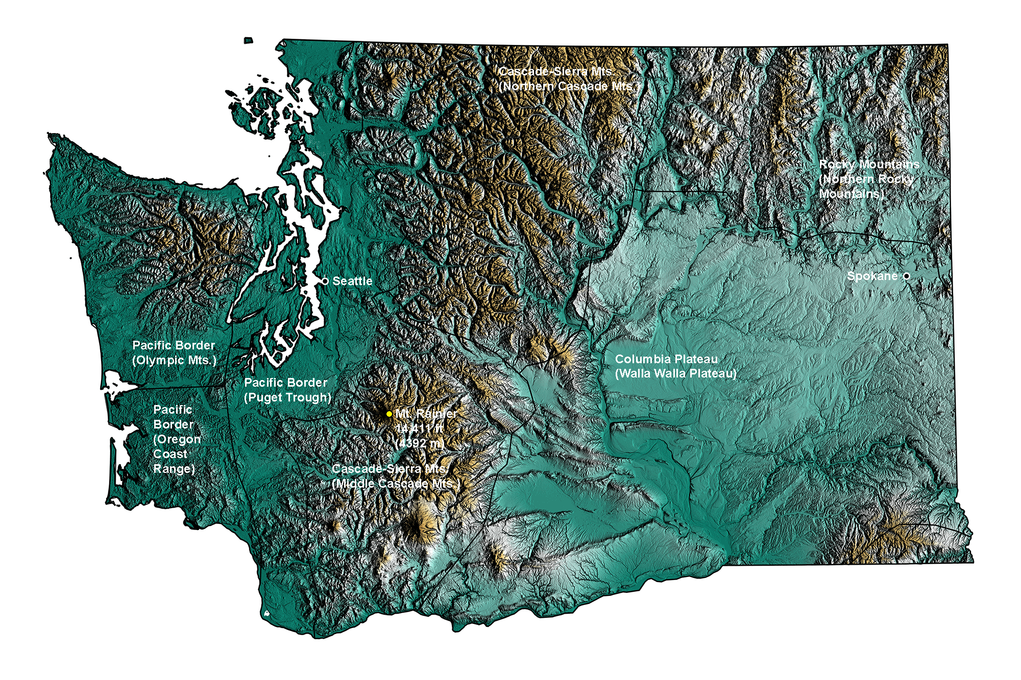 Topographic map of Washington.