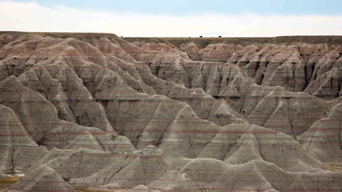 Photograph of rock deposits in Badlands National Park, South Dakota.