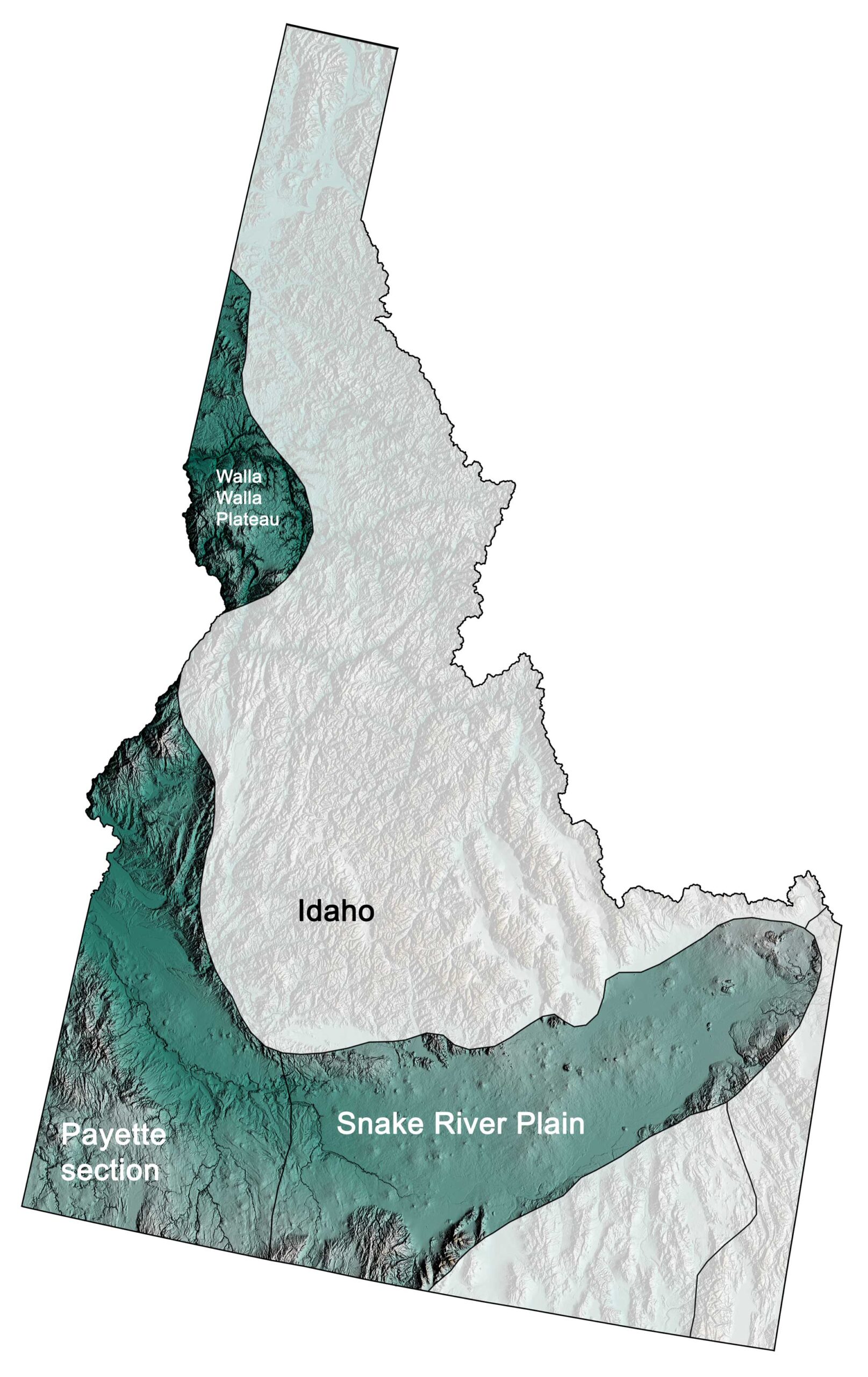 Topographic map of the Columbia Plateau region of the northwest-central United States.