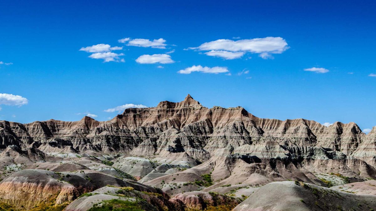 Photograph of rock formations at Badlands National Park in South Dakota.