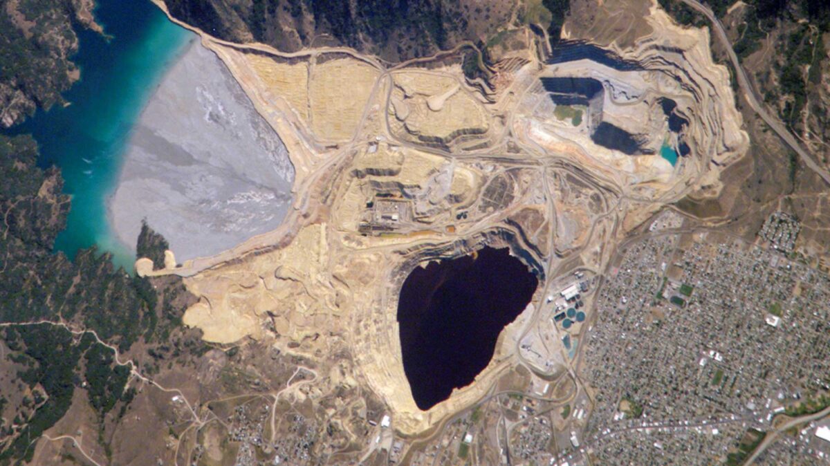 Satellite image of the Berkeley Pit mine in Montana.