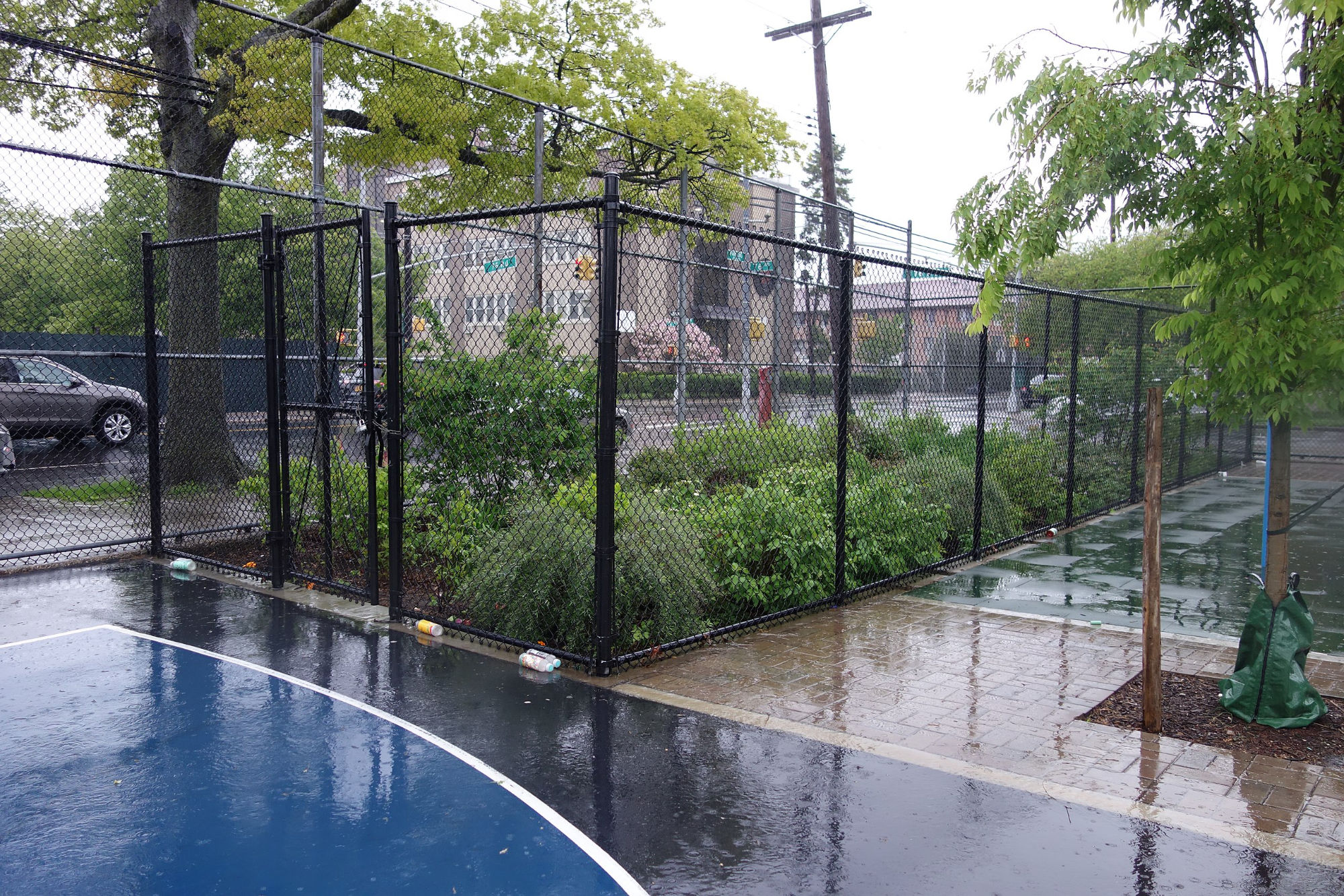 Rain garden next to a playground, soaking up rainwater