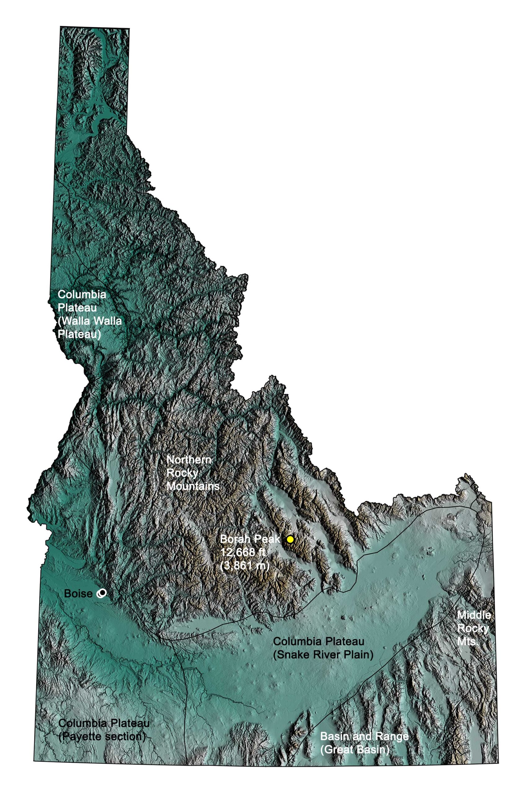 Topographic map of Idaho.
