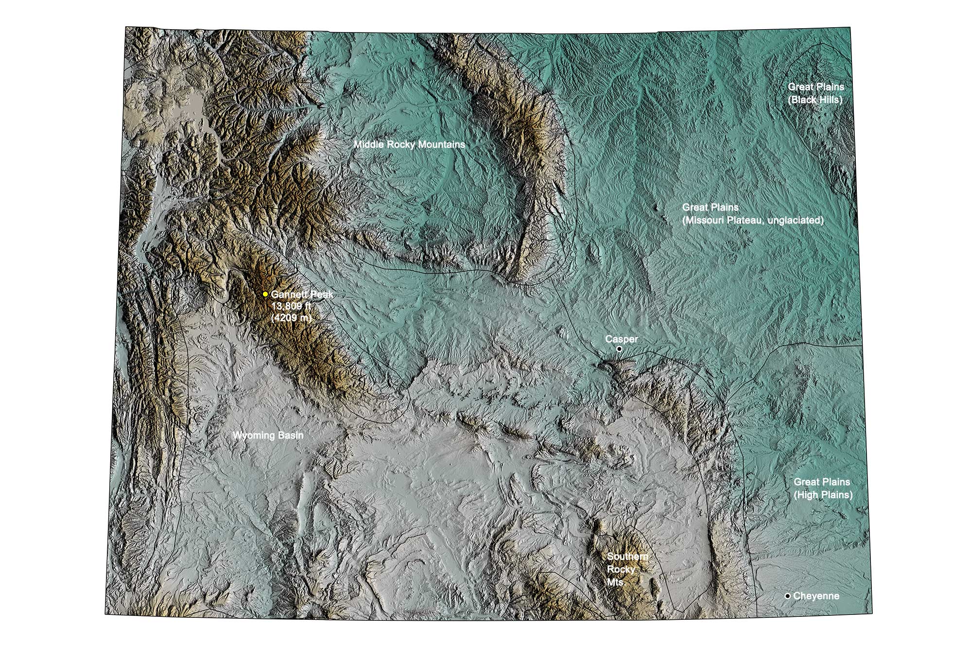 Topographic map of Wyoming.