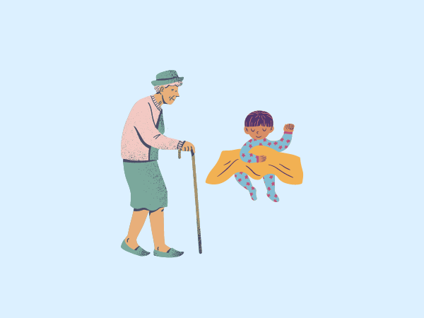 picture of an elderly woman and a young child