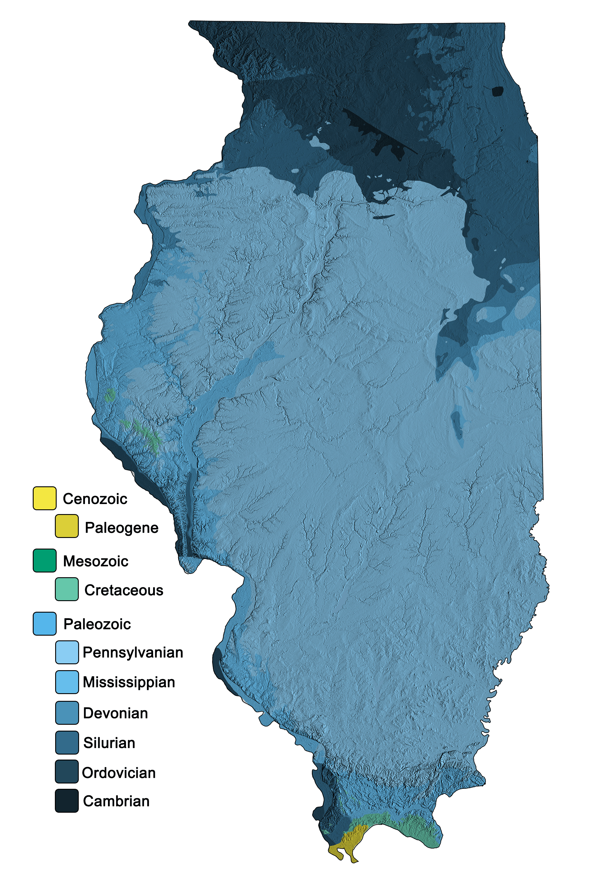 Combined geologic and topographic map of Illinois.