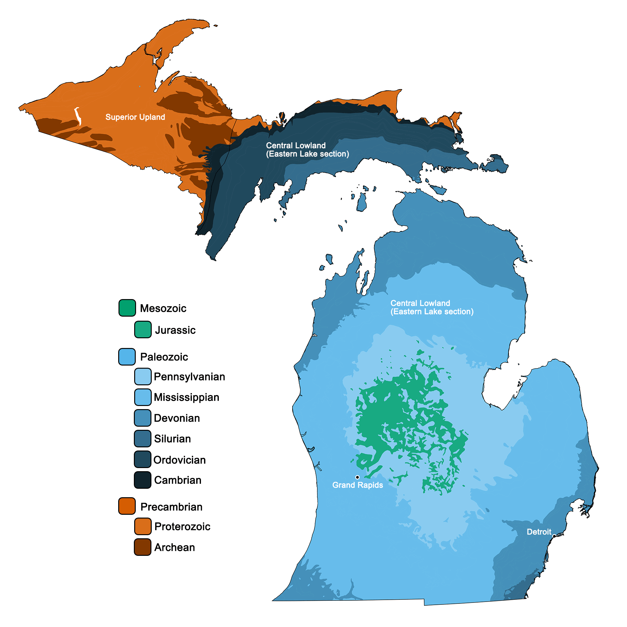 Geologic map of Michigan.
