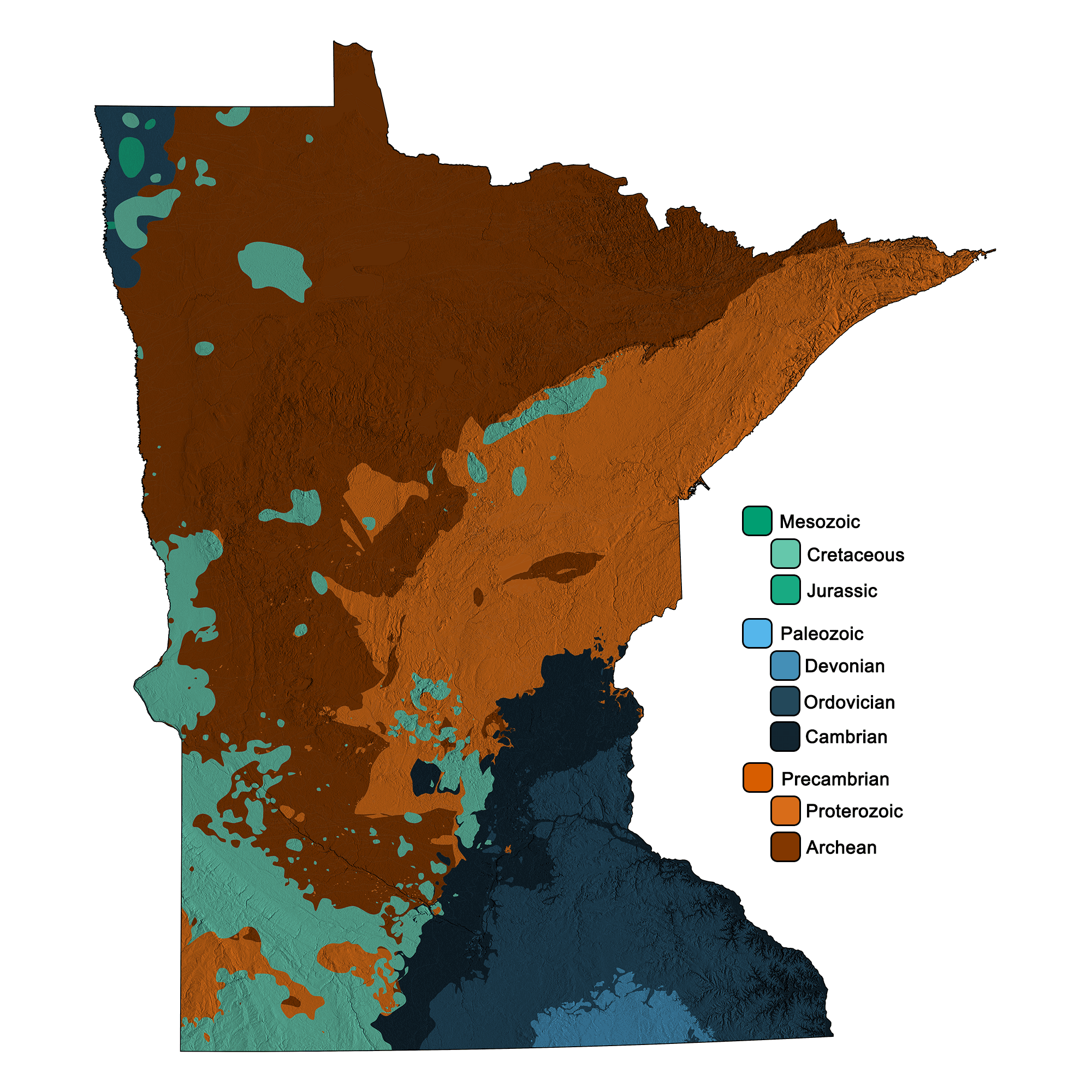 Combined geologic and topographic map of Minnesota.