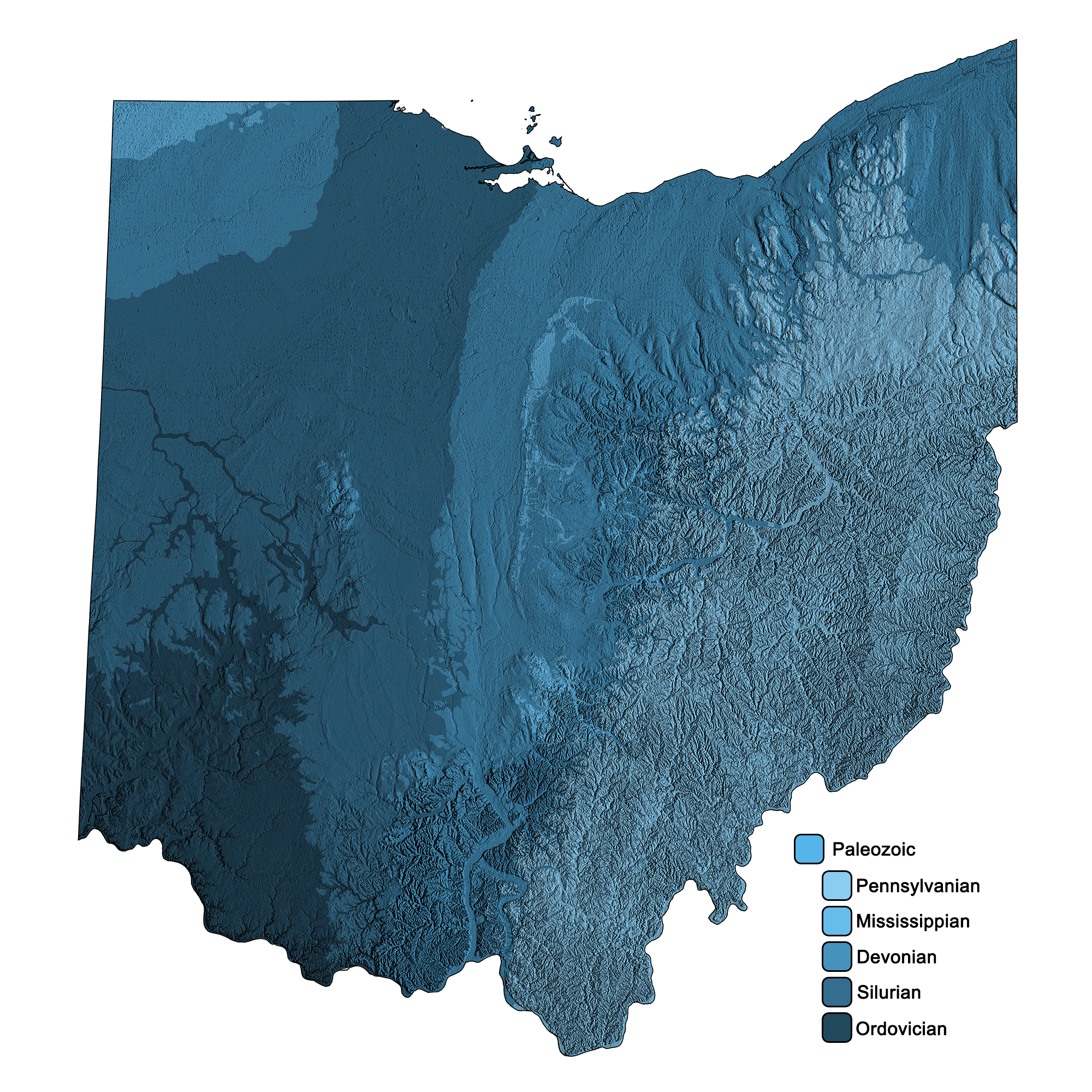 Combined geologic and topographic map of Ohio.