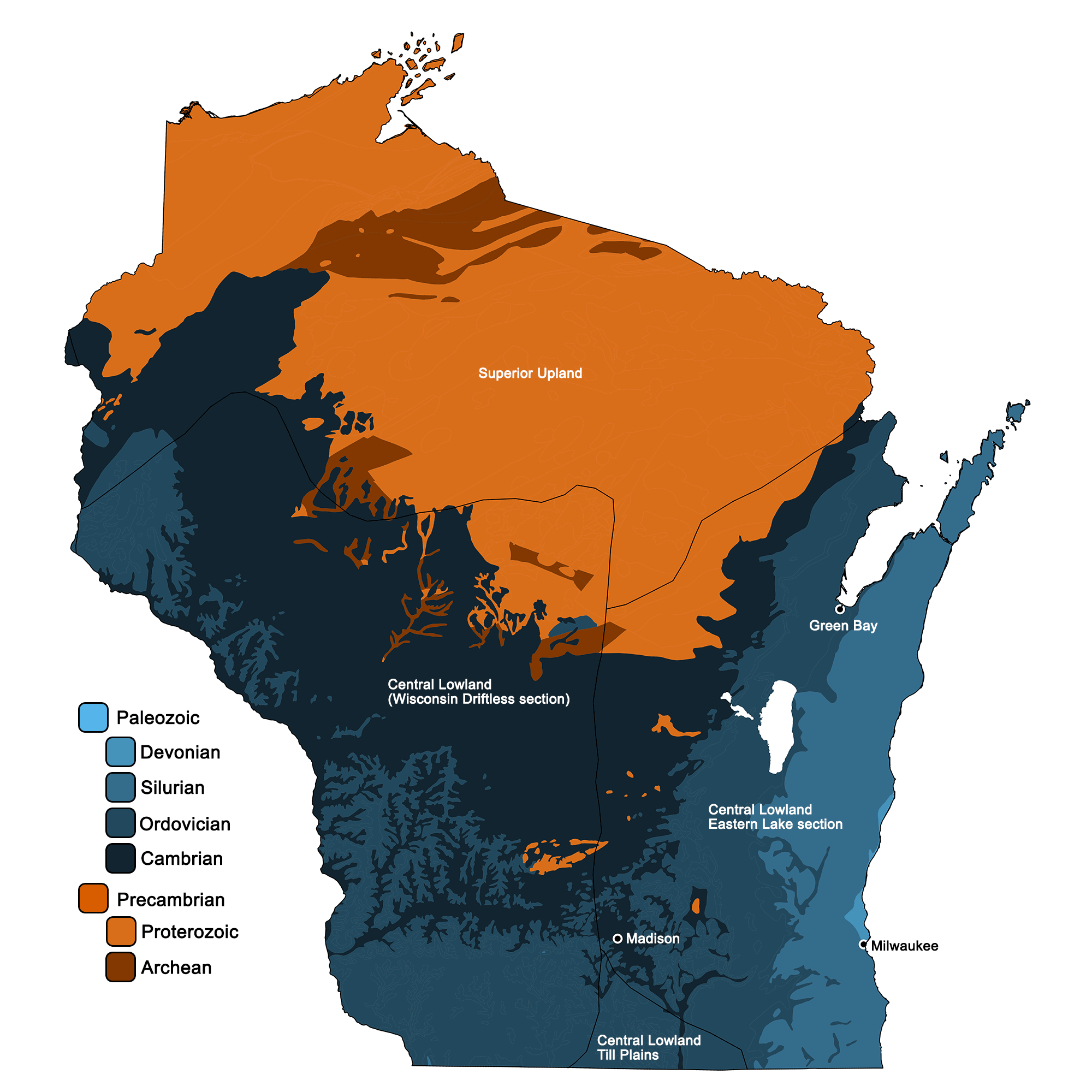 Geologic map of Wisconsin.