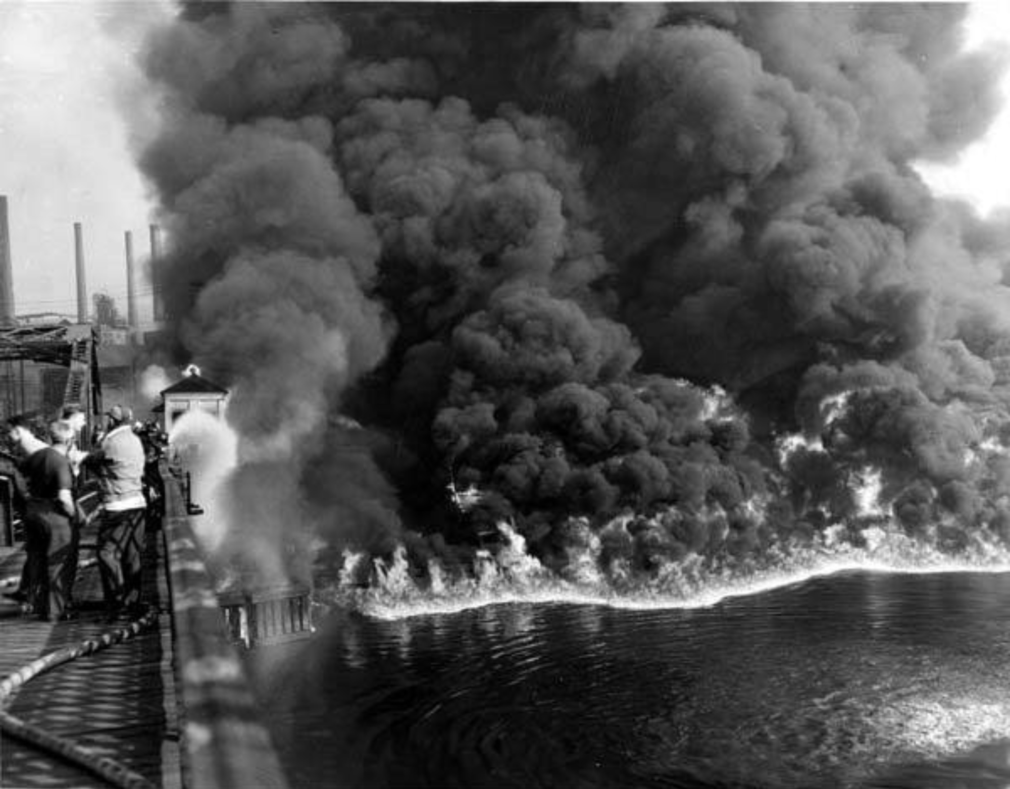 Photo of the surface of a river on fire.