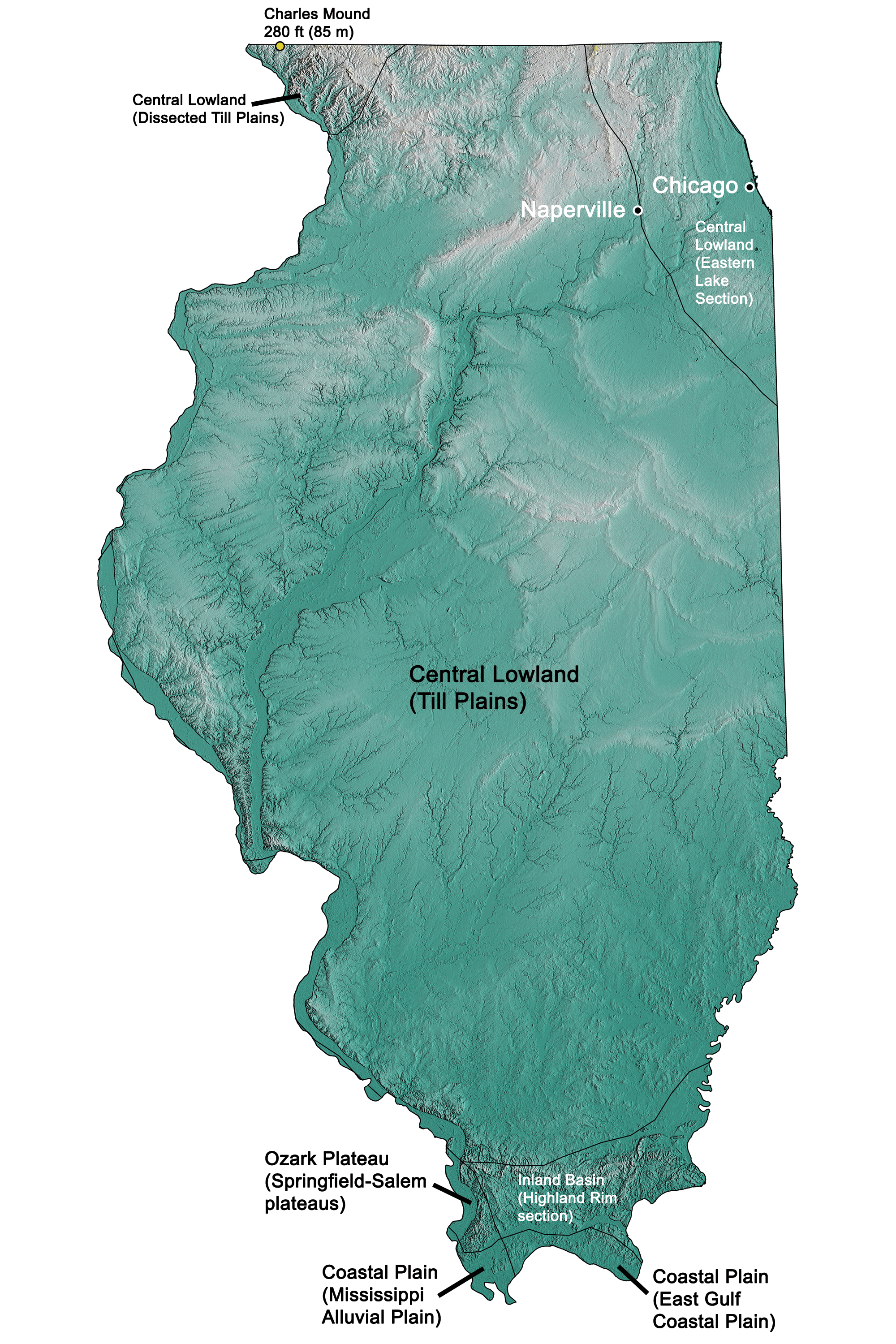 Topographic map of Illinois.