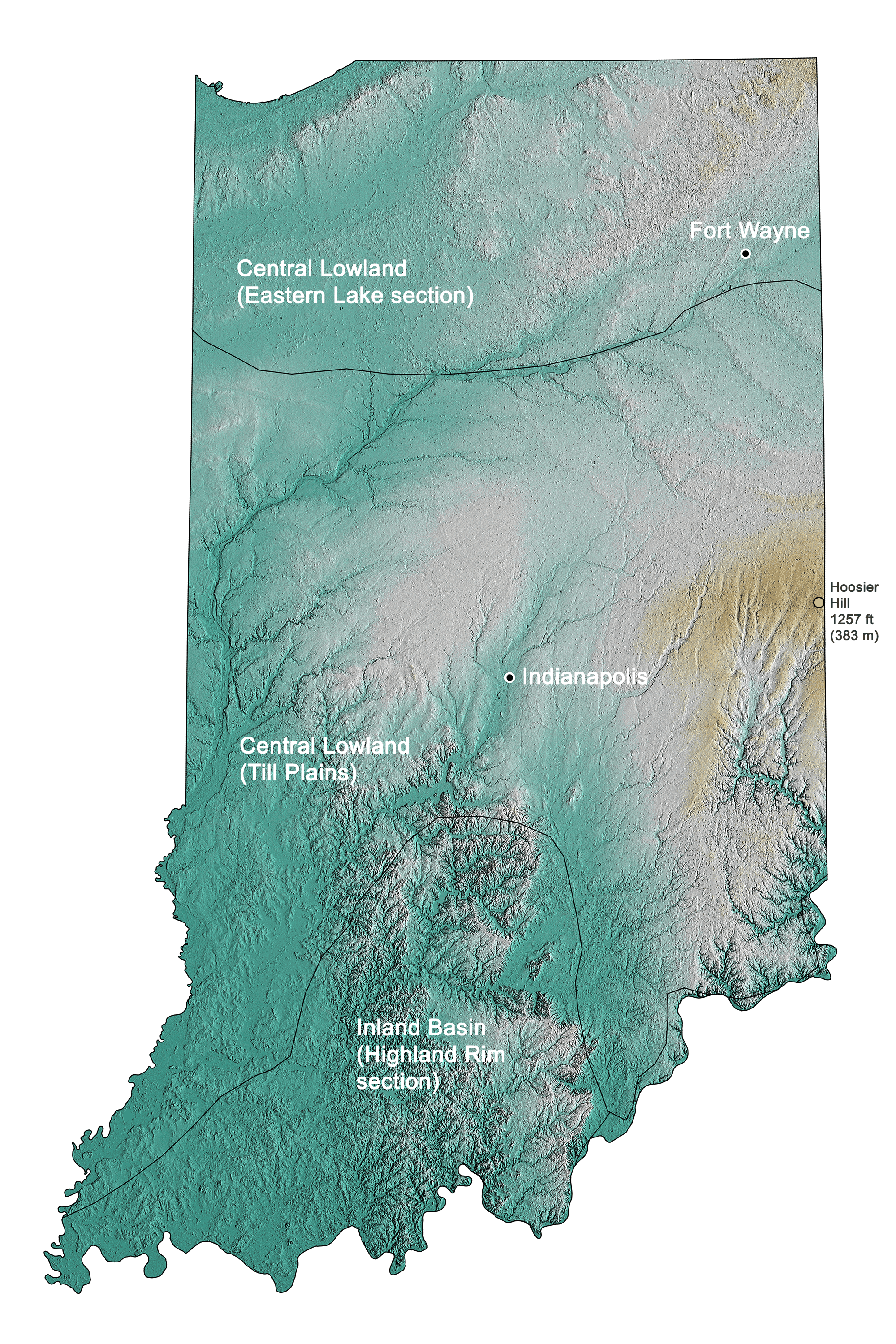 Topographic map of Indiana.