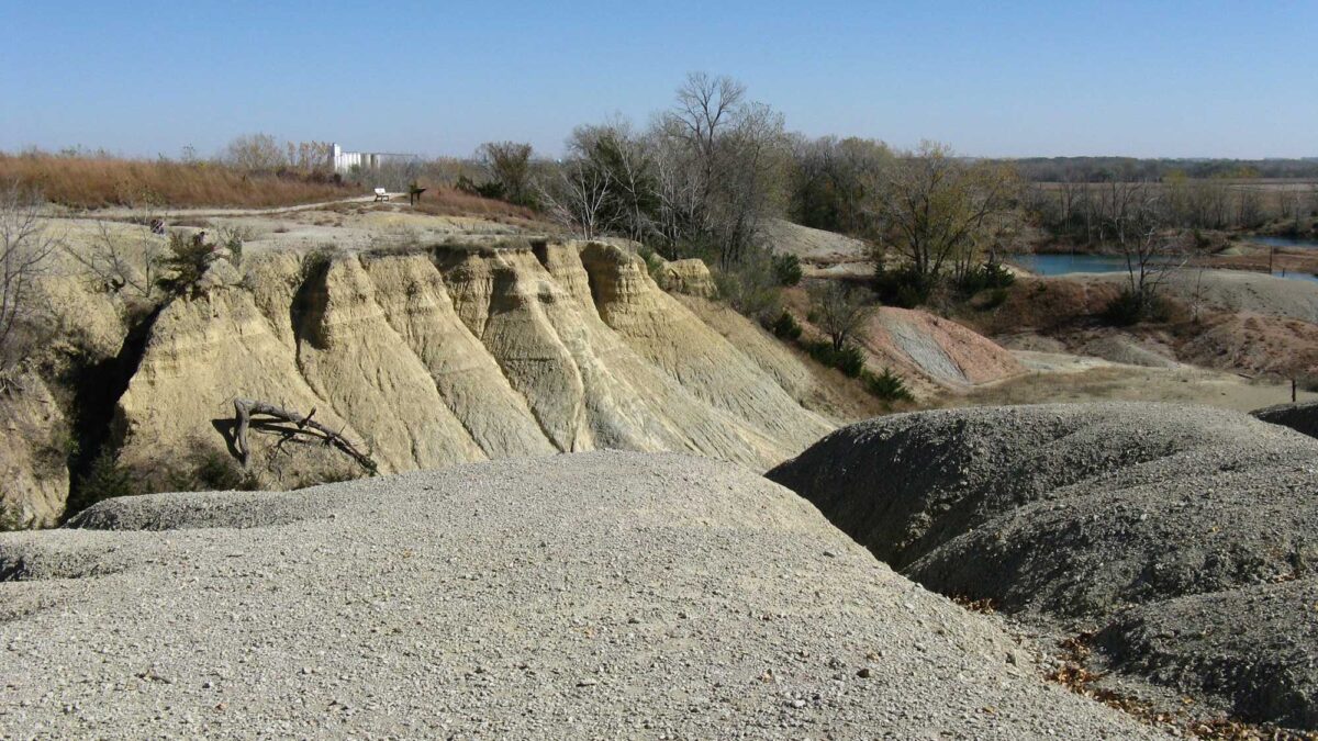 Photograph of rock exposures at Fossil and Prairie Park Preserve in Iowa.