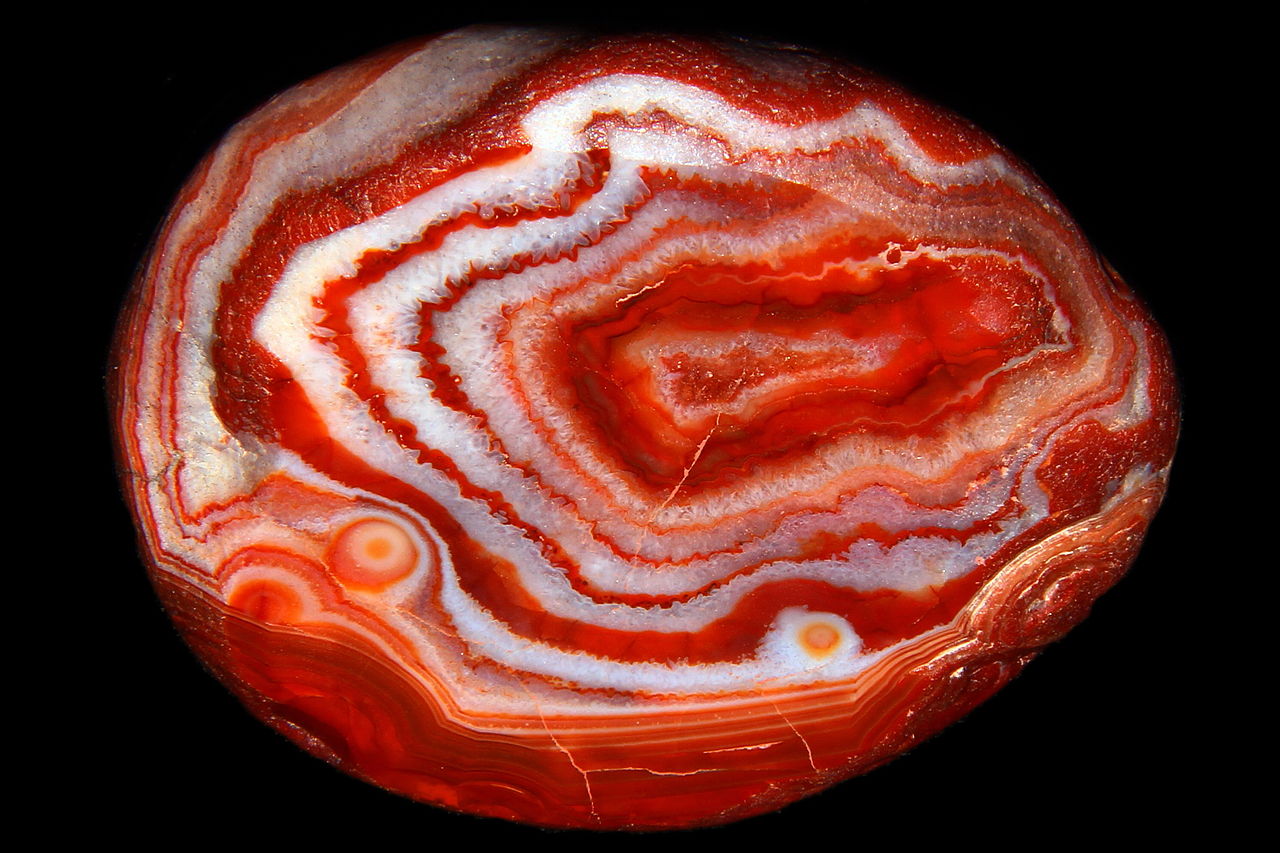 Photograph of a bright-red Lake Superior agate specimen.
