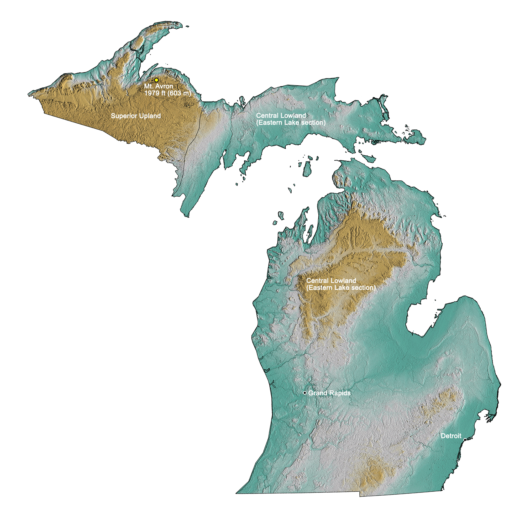 Topographic map of Michigan.