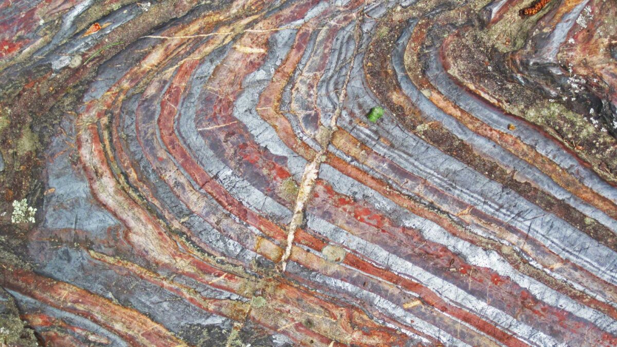 Photograph of a deposit of banded iron in Minnesota.