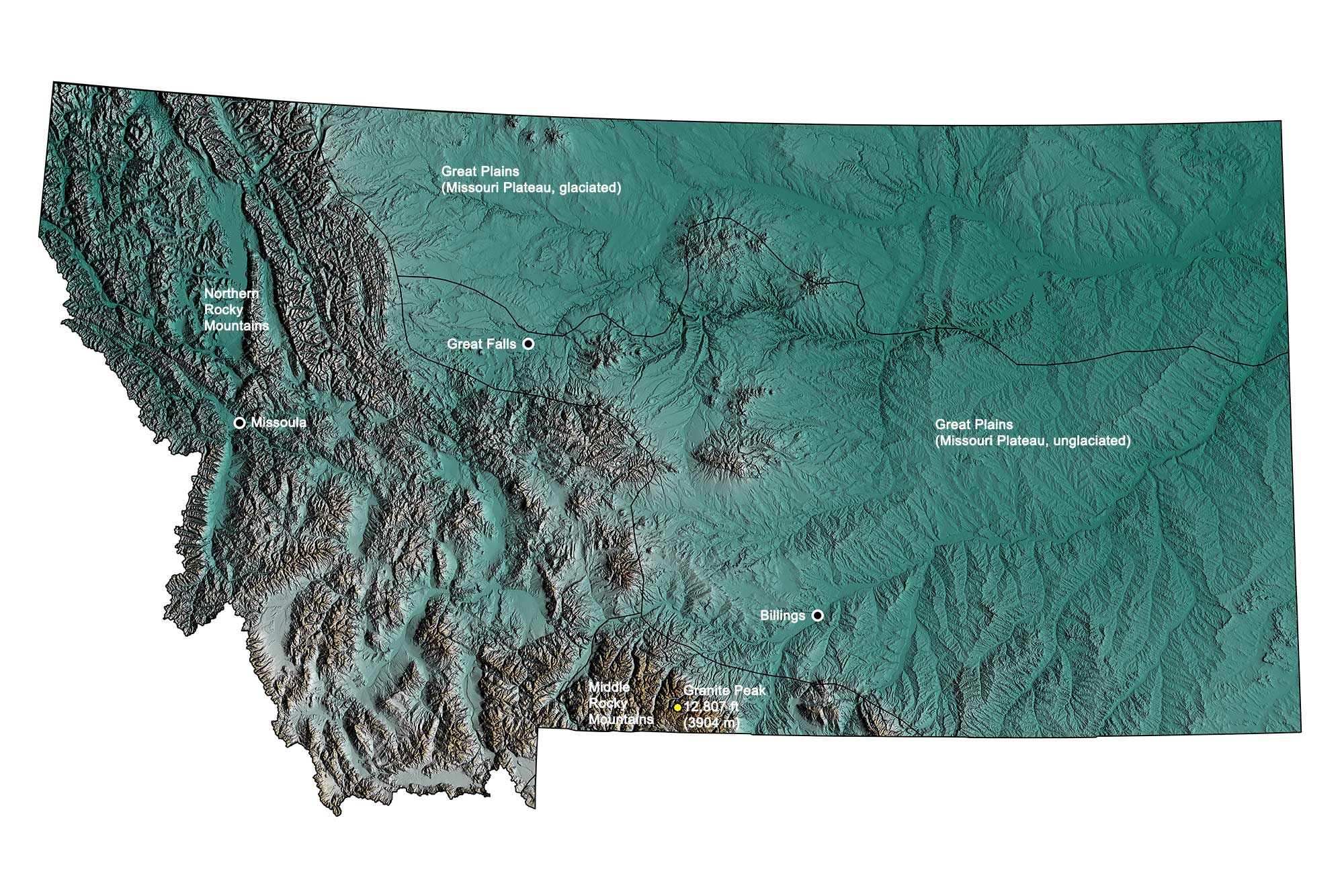 Topographic map of Montana.