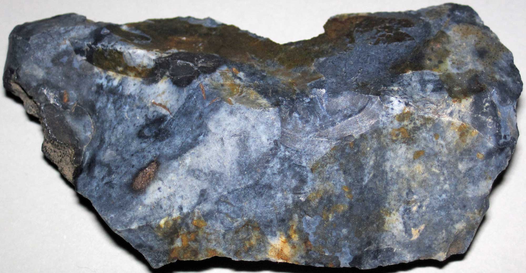 Photograph of a sample of blue-colored flint from Ohio.