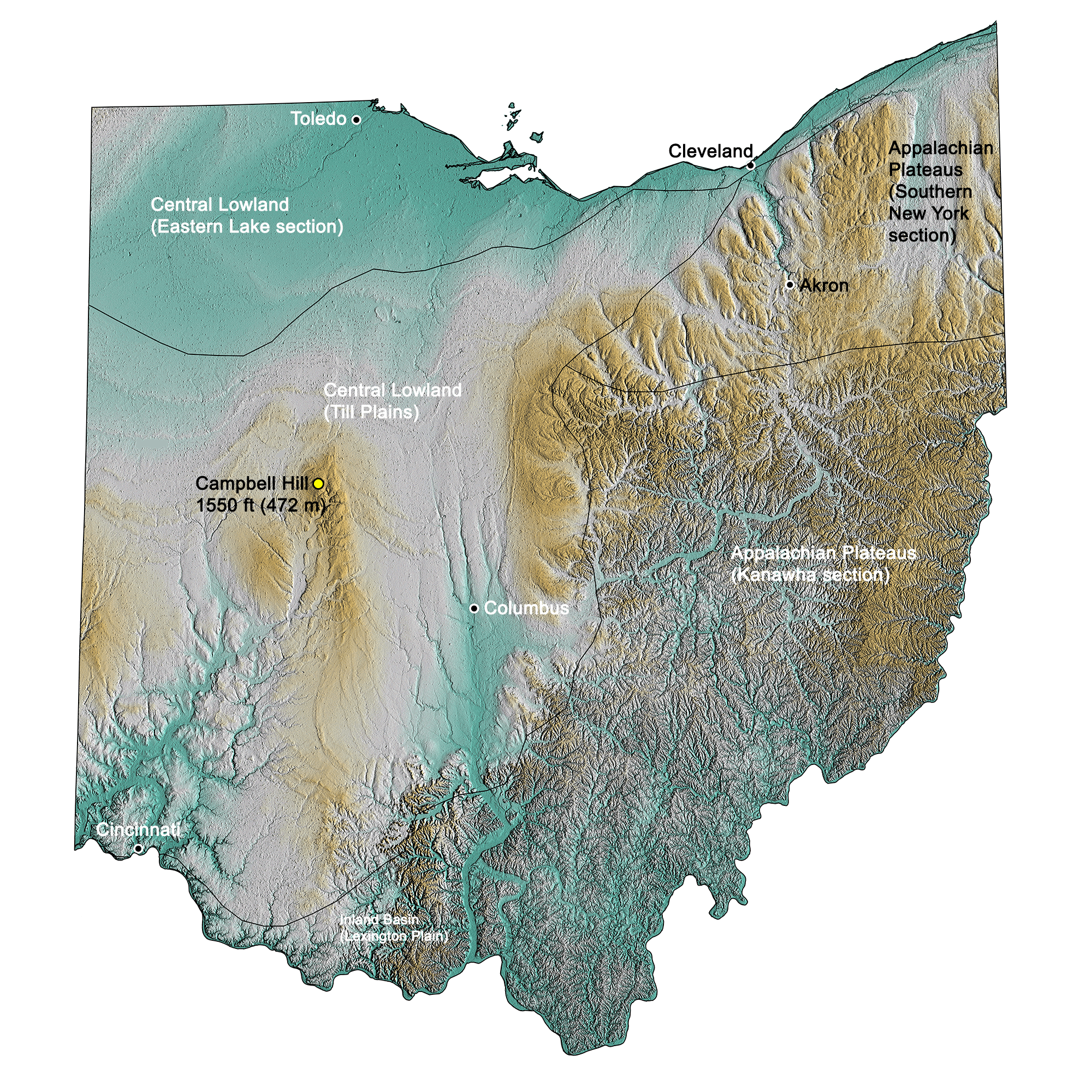Topographic map of Ohio.