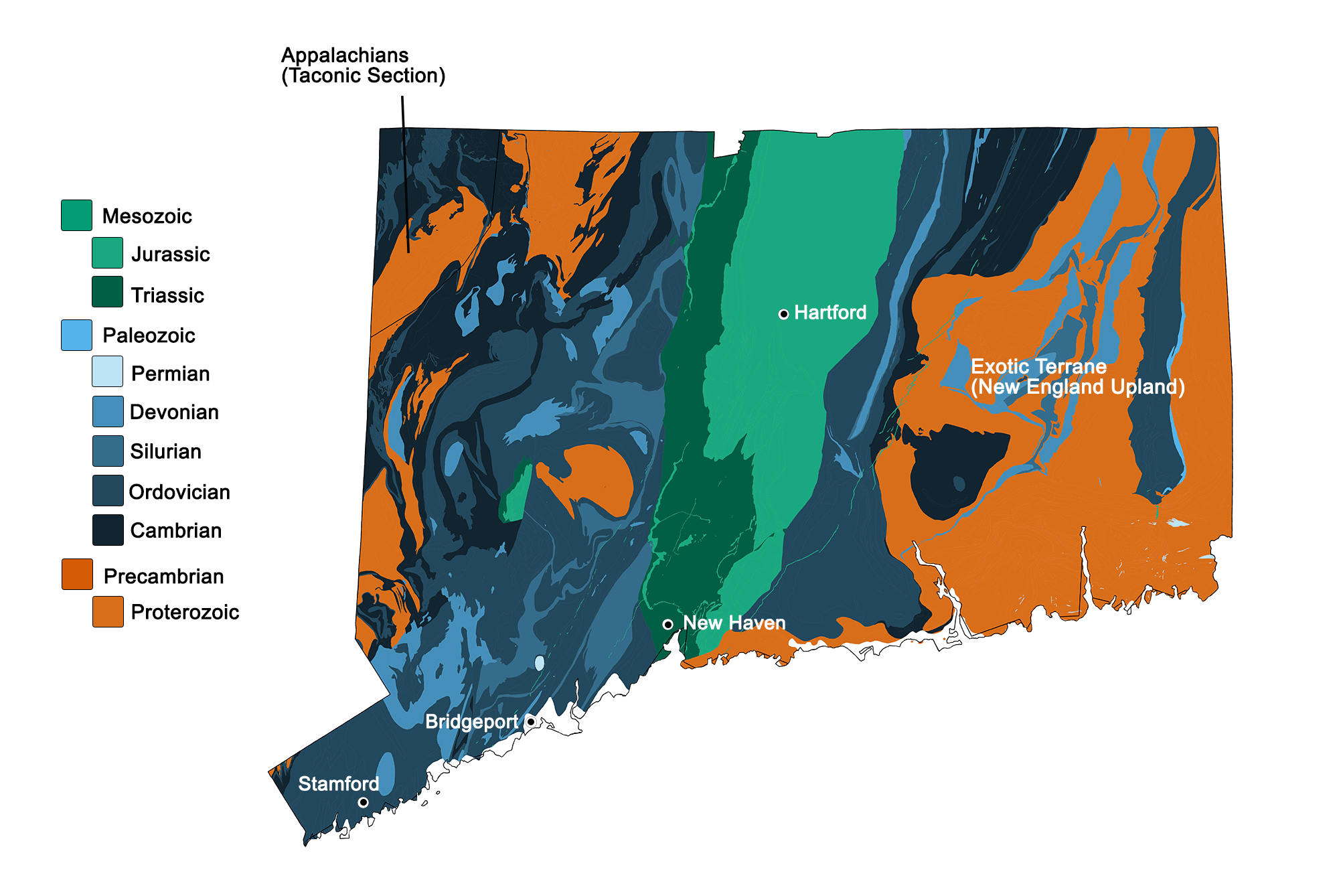 Geologic map of Connecticut.