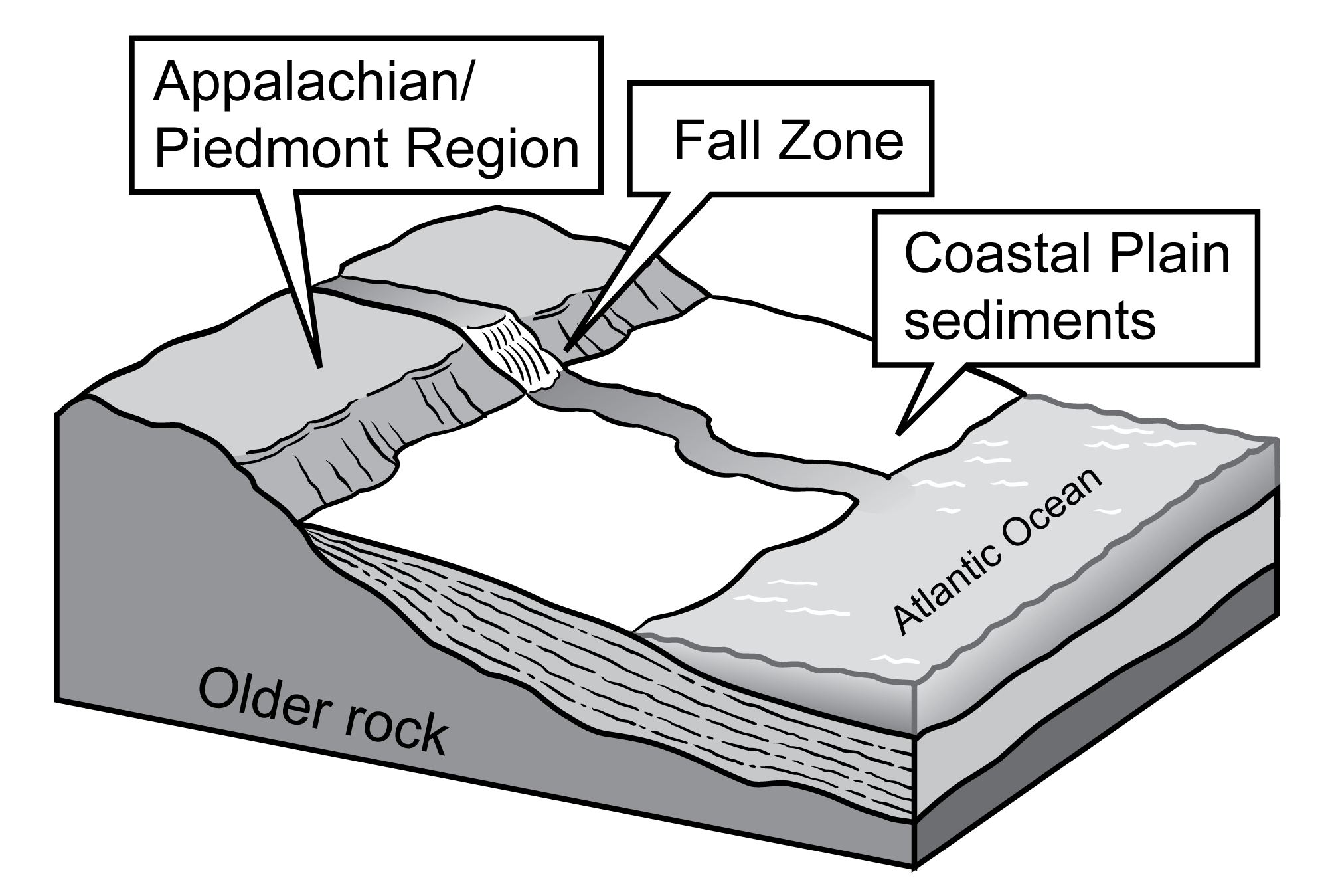 Simple illustration depicting the Fall Zone of the Coastal Plain.