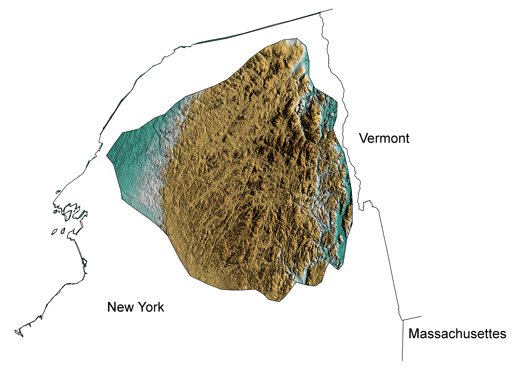 Topographic map of the Adirondacks region of New York State.