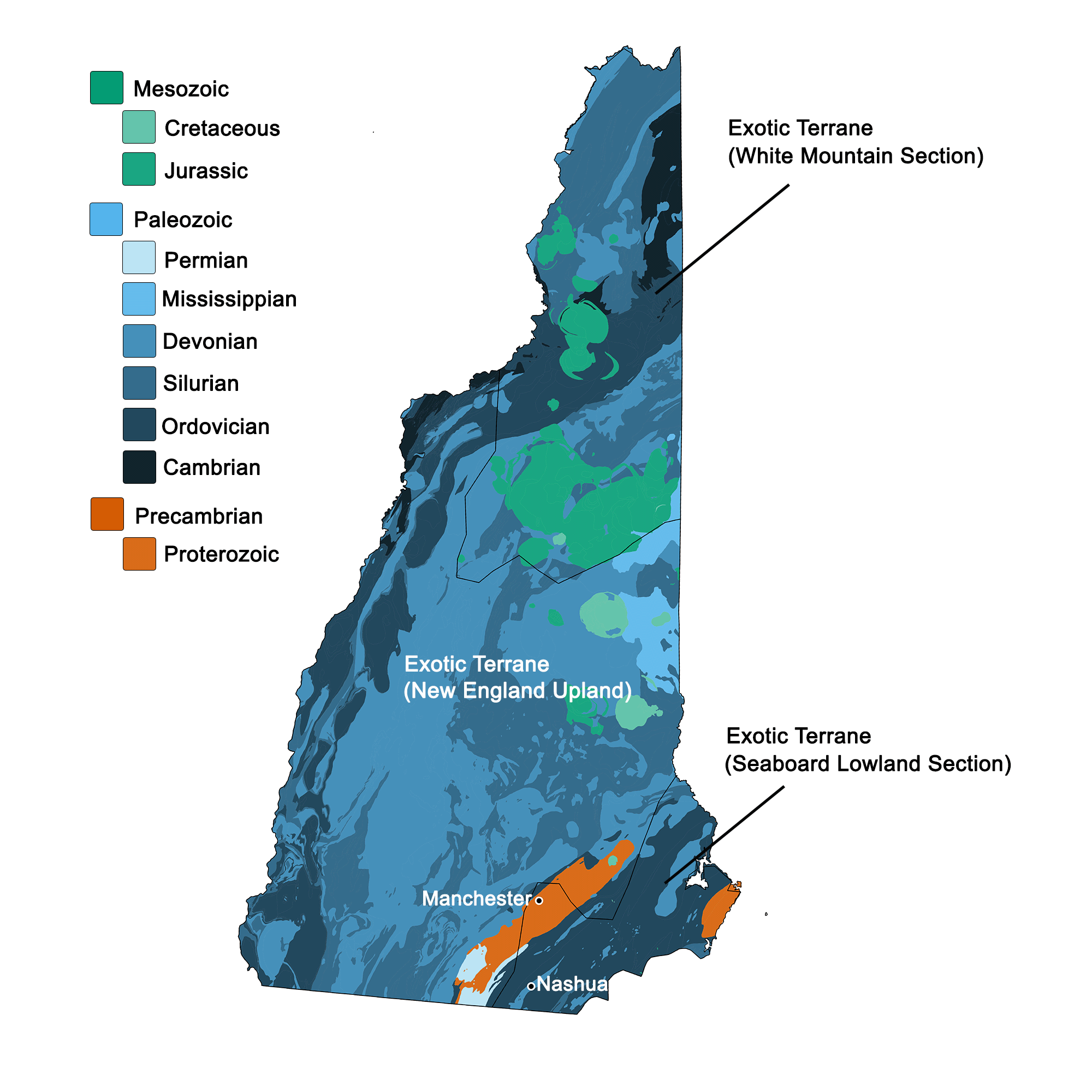 Geologic map of New Hampshire.