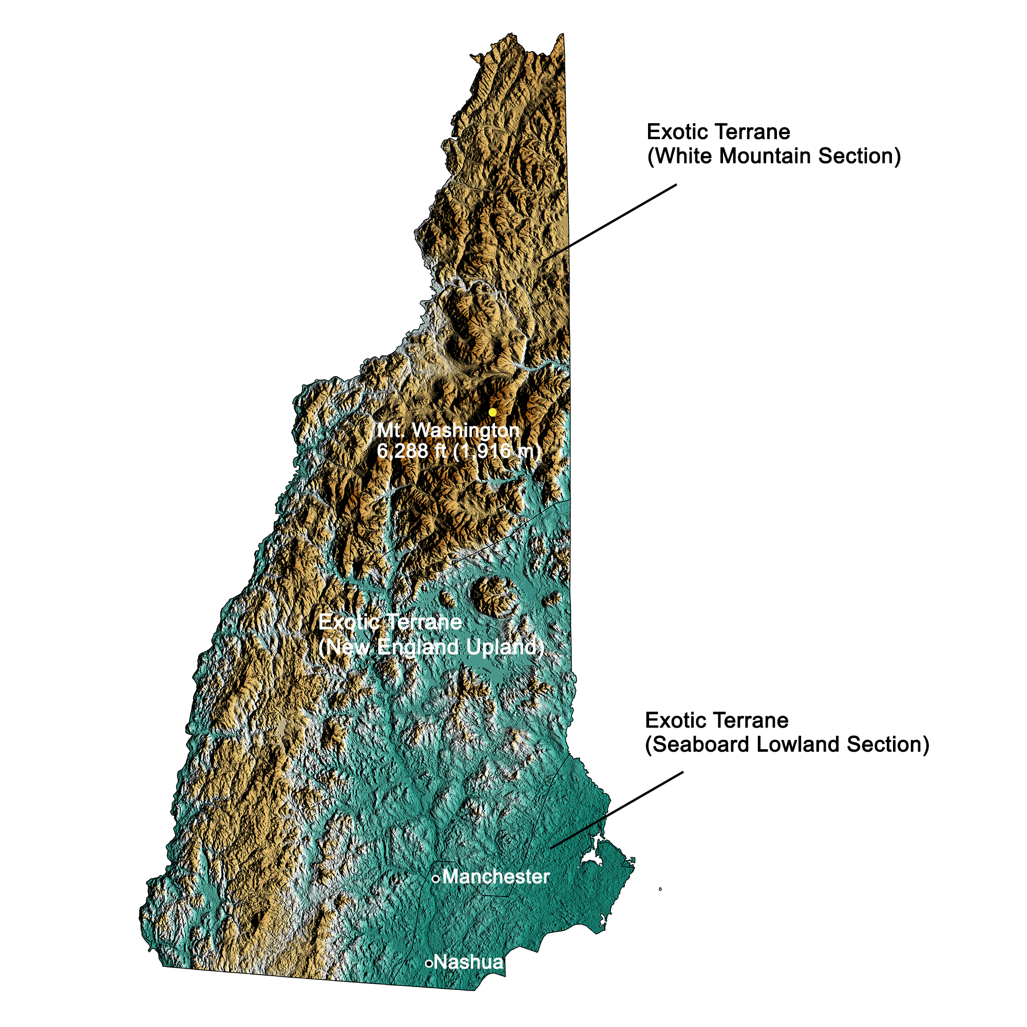 Topographic map of New Hampshire.