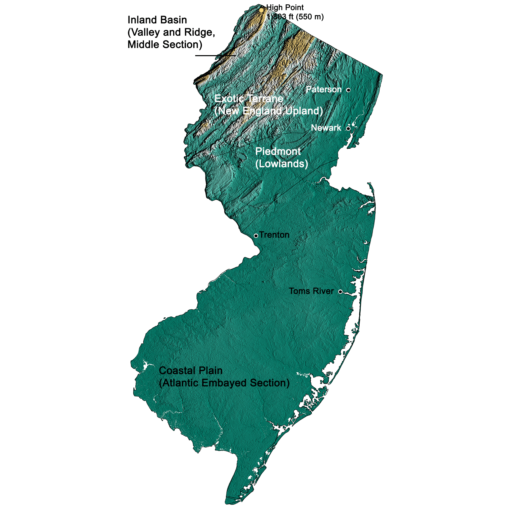 Topographic map of New Jersey.