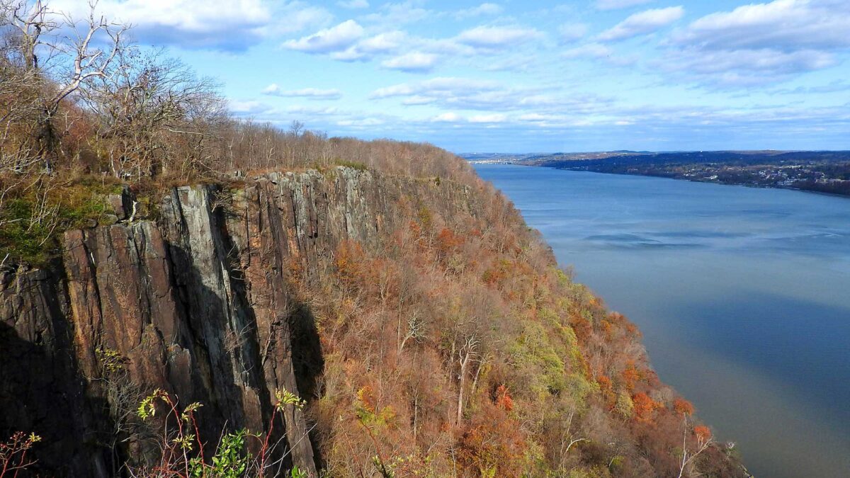 Photograph of the Palisades along the Hudson River.