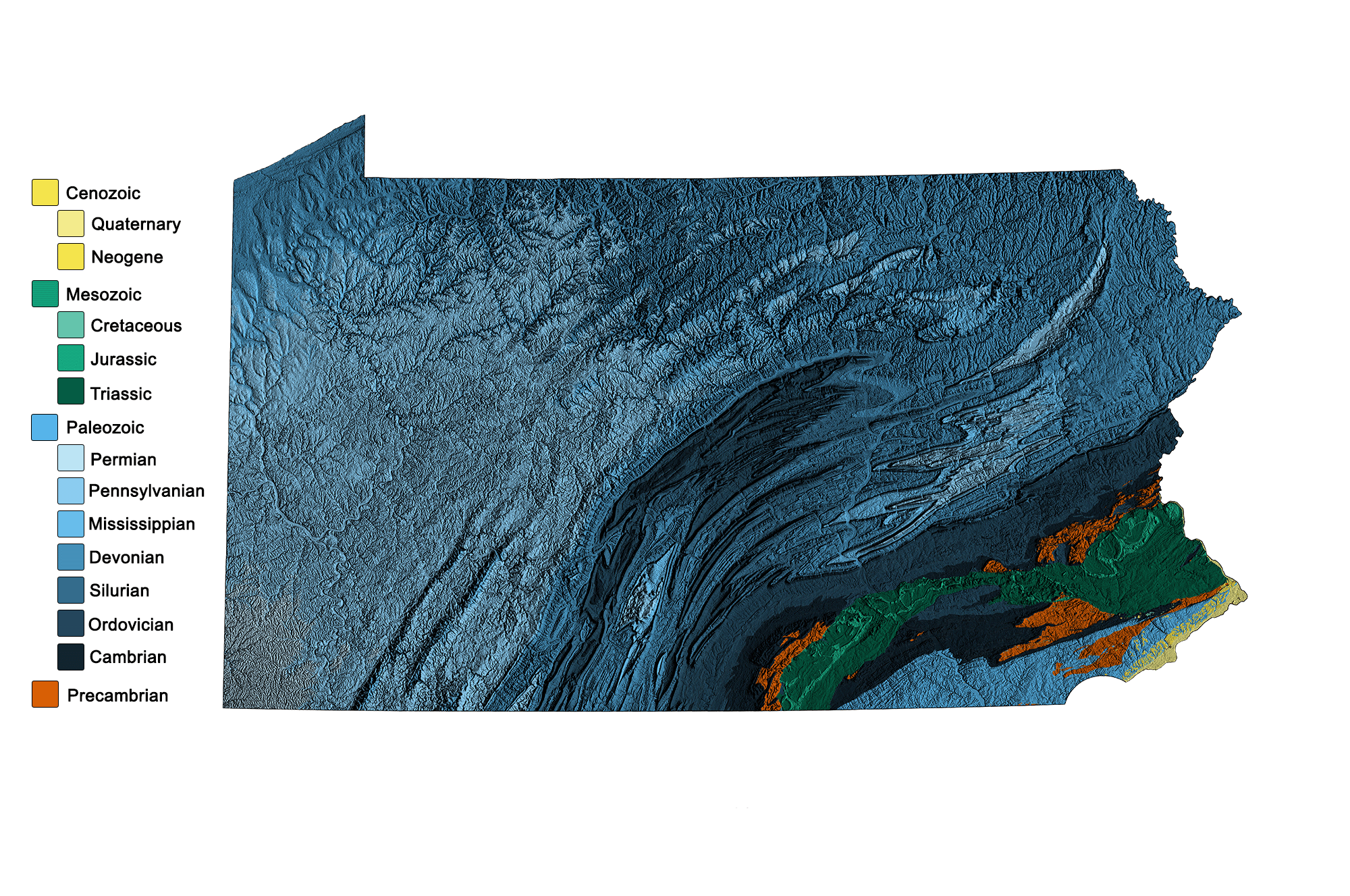 Combined geologic and topographic map of Pennsylvania.