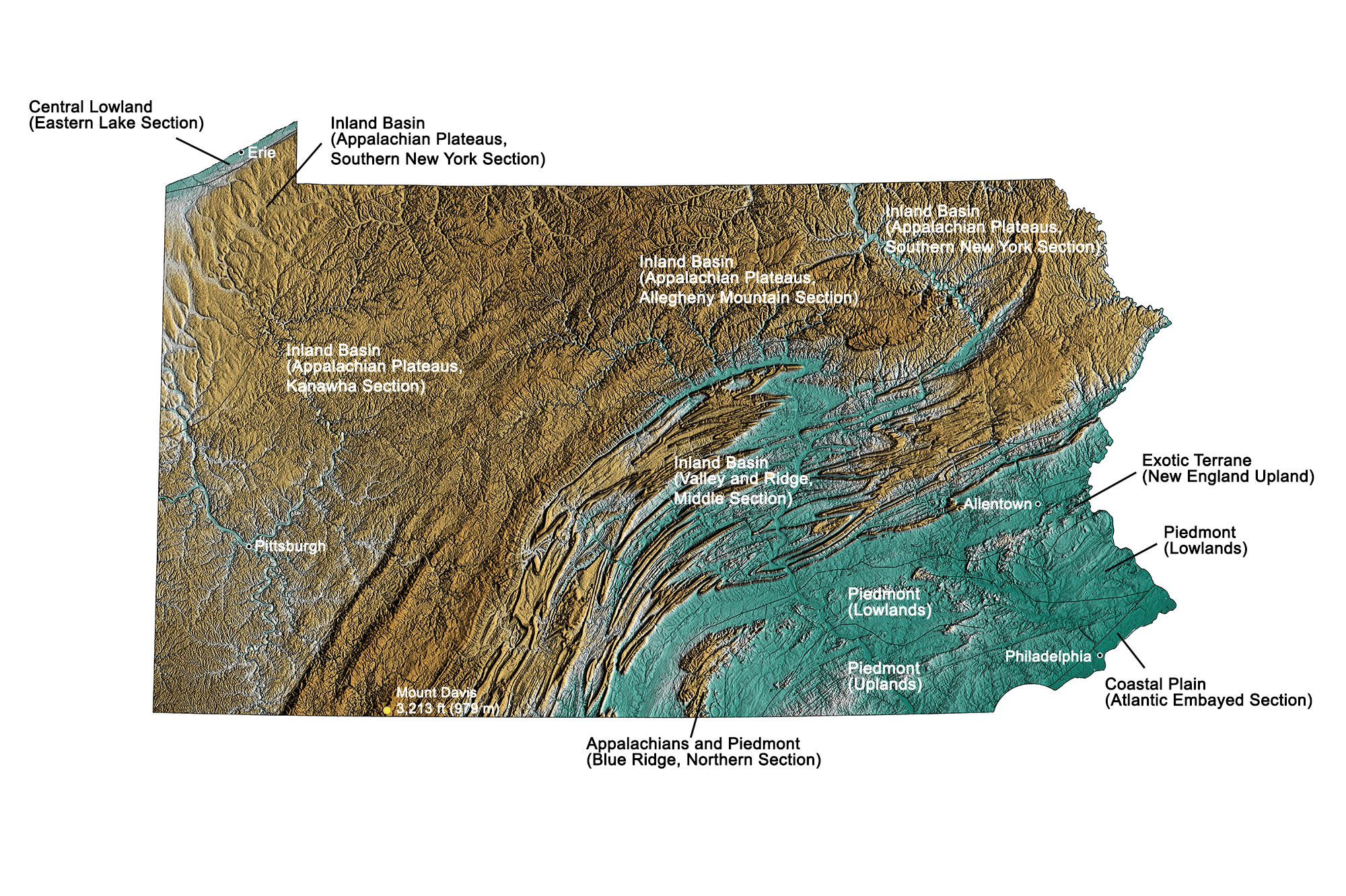 Topographic map of Pennsylvania.