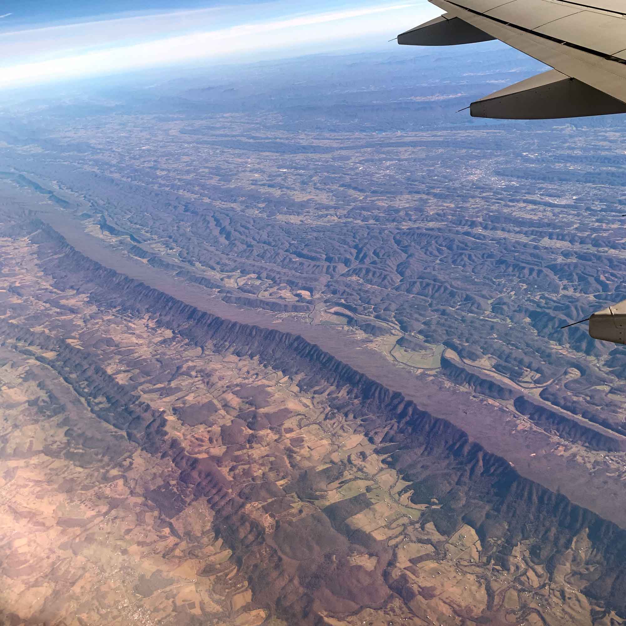 Photograph from an airplane showing the Valley and Ridge region of Pennsylvania.