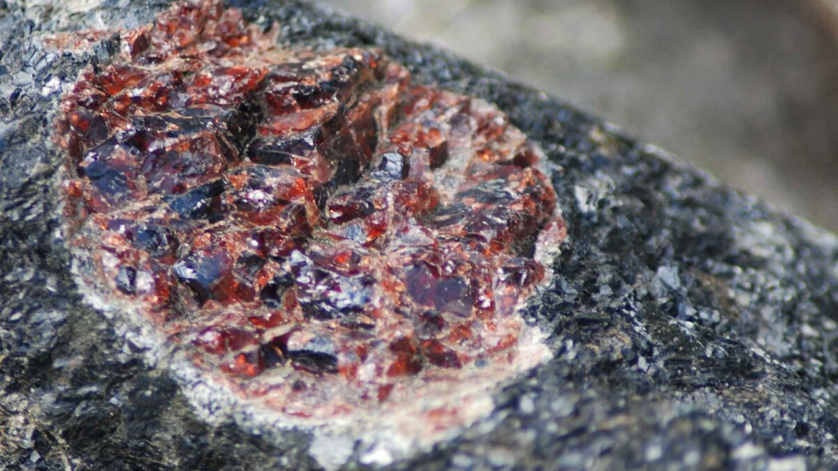 Photograph of a large garnet from Gore Mountain in New York State.