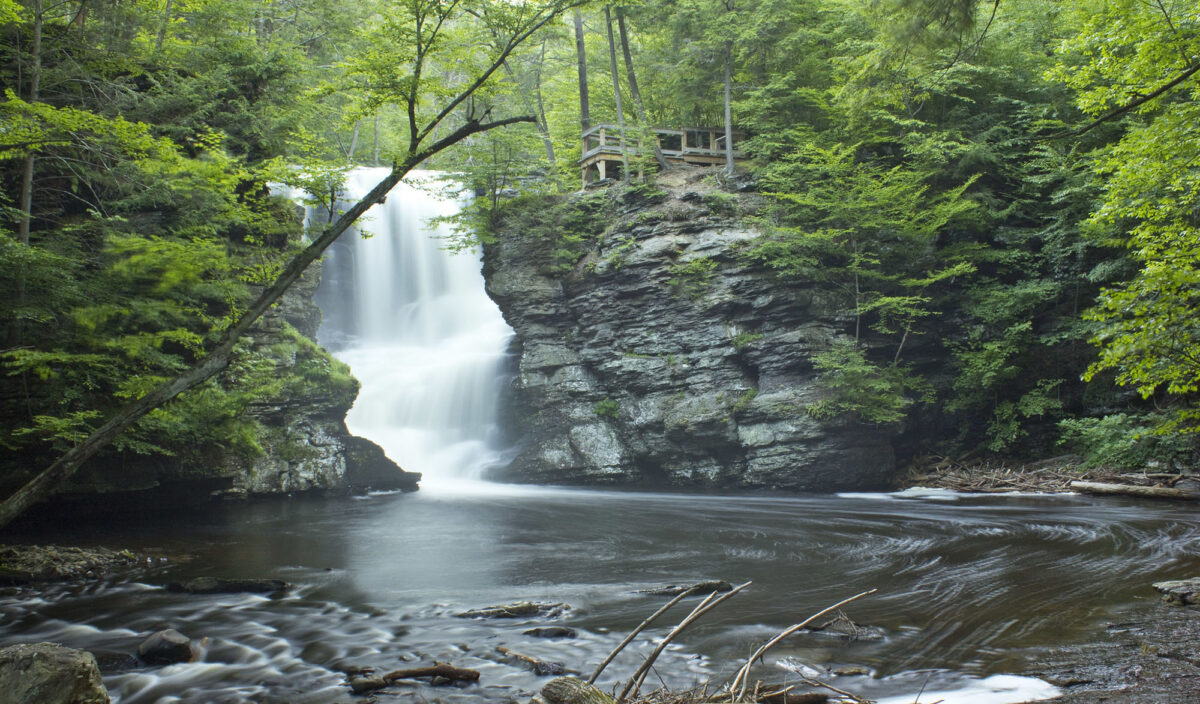 Photo of a waterfall in Delaware Water Gap state park in Pennsylvania.
