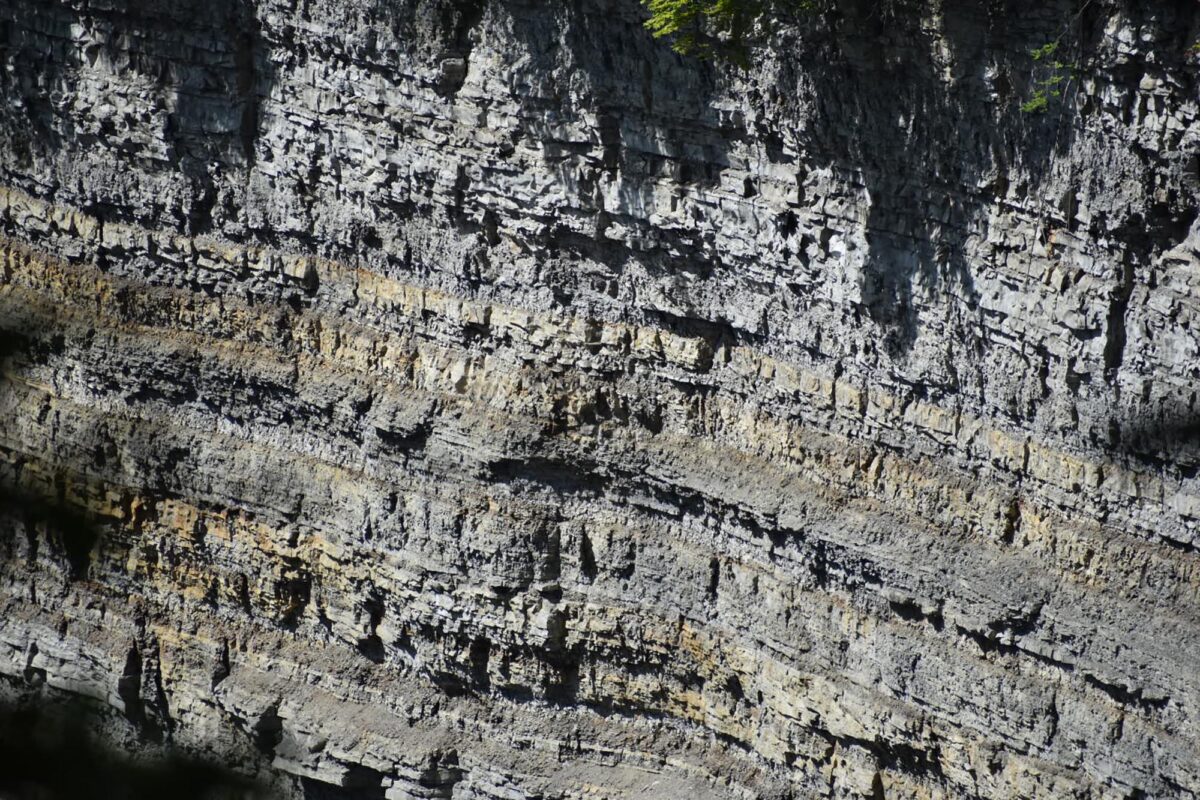 Photo of Upper Devonian rock strata from Letchworth State Park, New York.